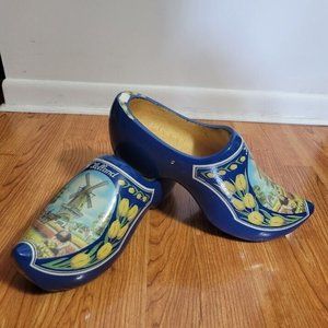 Holland Painted Wooden Shoes Clogs ,29 cm 45, Windmill Blue 2001